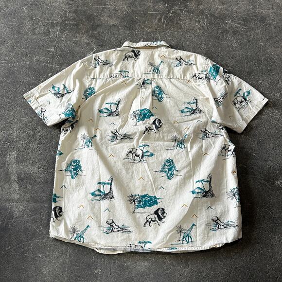 Lifted Research Group LRG Shirt Mens L Tan Safari Giraffes Short Sleeve Button - Picture 4 of 9
